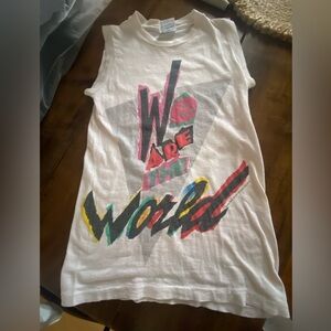 VINTAGE 🇺🇸 RARE WE ARE THE WORLD MUSCLE TEE SIZE SMALL make offers please read